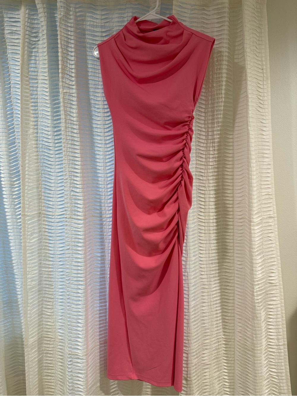Anthropologie Sleeveless Cowl Neck Ruched Midi Dress in Pink